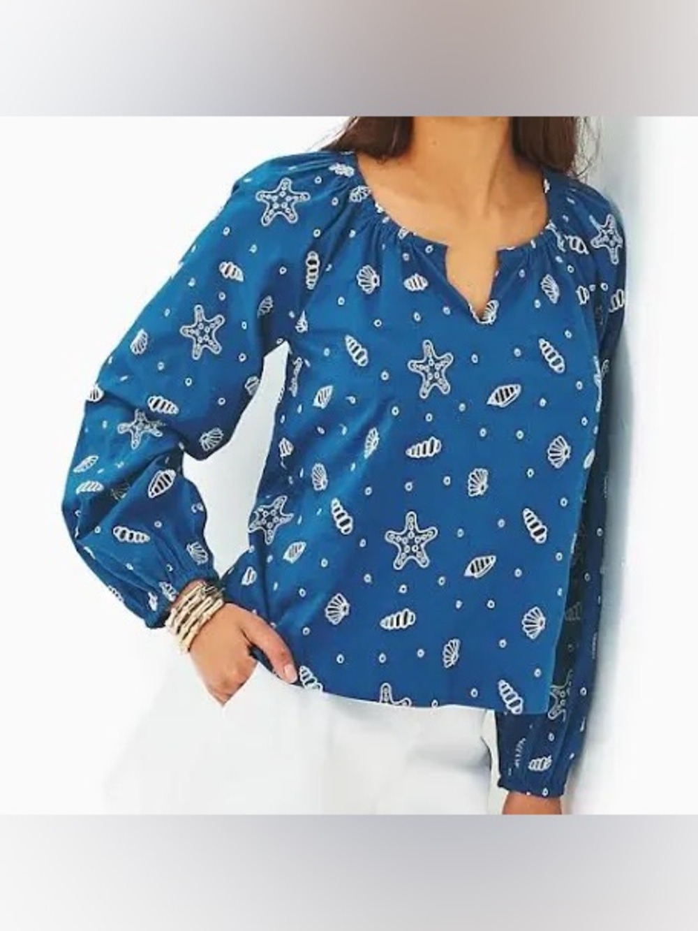 Lilly Pulitzer Maisha Seashell Embroidered Top in Barton Blue ~ M